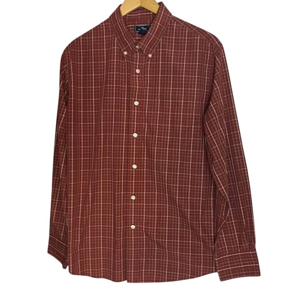 Dockers Mens‎ L Red Check Button Down Long Sleeve Shirt Plaid Casual Office